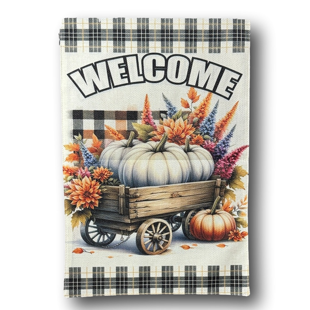 Autumn Flowers & Pumpkins "Welcome" Garden Flag - NWT